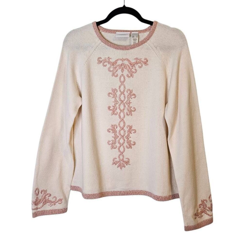 Liz Claiborne sweater, pink/ cream granny core. XL. #882